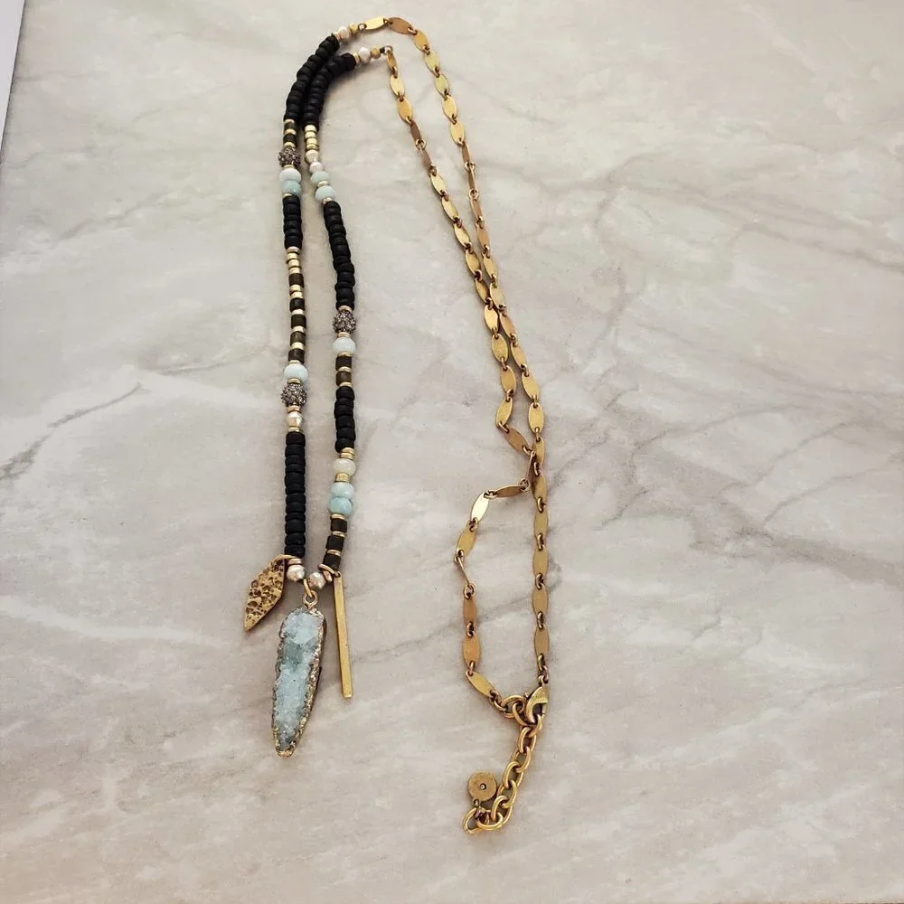 ✨ Stella and Dot Labradorite Artisan Druzy Beaded Stone Pave Rhinestone Pendant